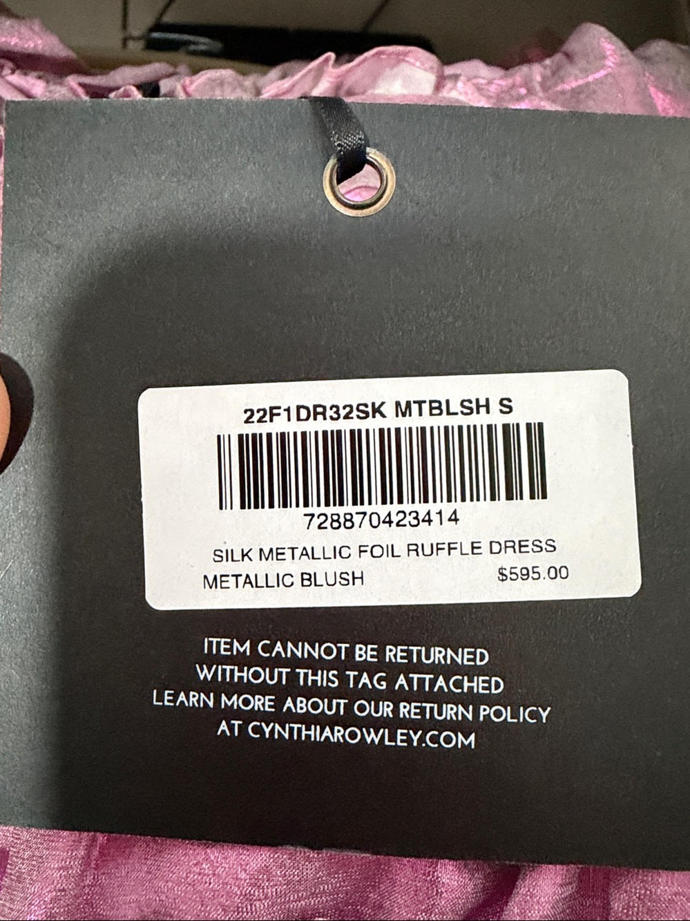 NWT Cynthia Rowley 100% Silk Metallic Blush Ruffle Dress Size Small - Picture 14 of 15